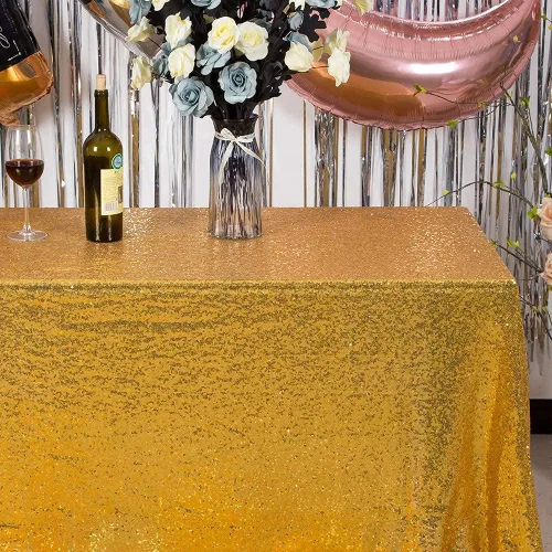 Miniatura 2 de JYFLZQ Mantel rectangular de lentejuelas doradas de 50" x 80", brillante con purpurina, ideal para bodas, cumpleaños, fiestas de bebé y despedidas