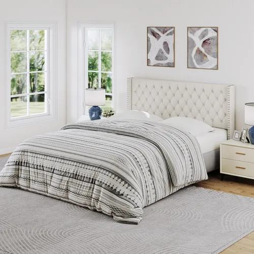 Miniatura 3 de Furpopup Cabecero tamaño Queen solamente, cabecero de pared con respaldo de ala, tamaño Queen para cama ajustable con acolchado de espuma de alta