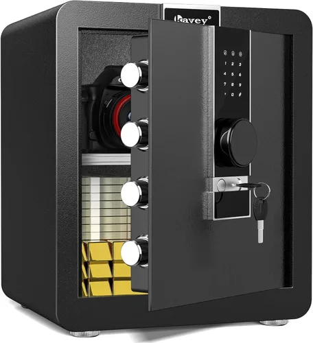 Kavey Caja de seguridad ignífuga de 1.8 pies cúbicos, pantalla táctil LCD, caja fuerte para el hogar con sistema de alarma dual y modo de silencio,