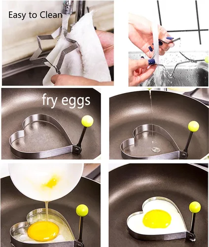 Miniatura 2 de 10 moldes para huevos, moldeador de huevos, anillo de huevo para freír huevos de acero inoxidable antiadherente para panqueques con asa, molde