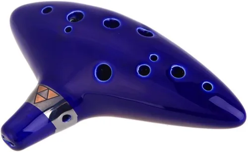 AFUNTA Instrumento musical Ocarina Alto C de cerámica de 12 hoyos con libro de canciones (correa para el cuello con color aleatorio) - azul