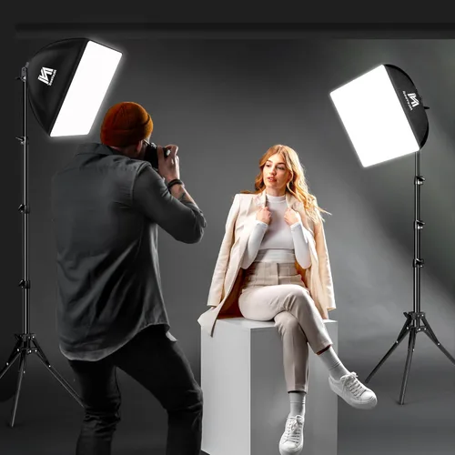 Miniatura 6 de NiceVeedi - Kit de iluminación Softbox de 16 x 16 pulgadas, kit de iluminación para fotografía con soporte de trípode de 63 pulgadas y bombilla LED
