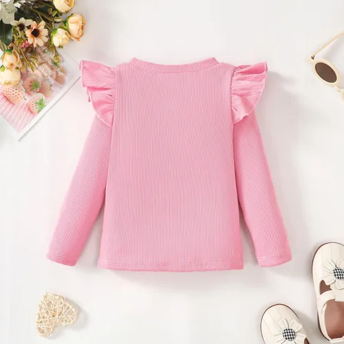 Miniatura 7 de OPAWO Camisetas de manga larga y corta con volantes para niña, blusa acanalada para niña, ropa para bebé, paquete de 2 unidades de 1 a 6 años