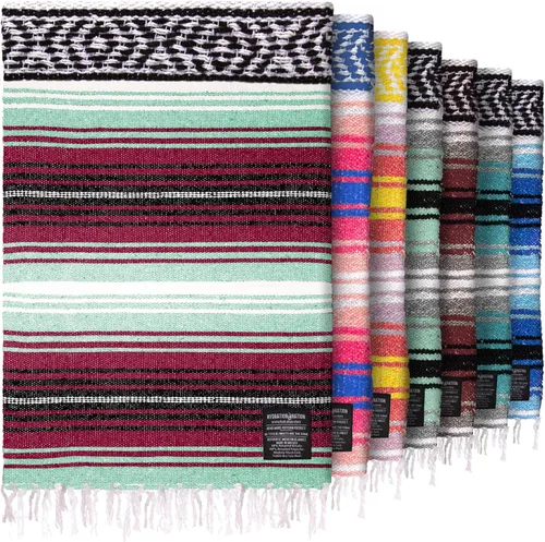 Miniatura 29 de Hydration Nation Auténtica manta mexicana extra grande (70 x 50 pulgadas), yoga tejida a mano, serape, falsa artesanal, playa, campamento, picnic