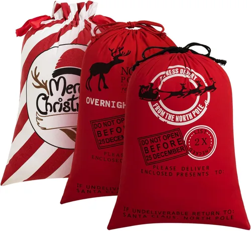 Miniatura 10 de HBlife Saco de lona de Papá Noel, bolsas grandes de Papá Noel de 19.7 x 27.6 pulgadas para regalos, sacos de Navidad personalizados para regalos