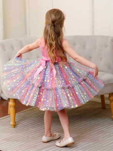 Miniatura 5 de Miipat Vestido de niña de flores para bebé, boda, fiesta, tul, princesa, vestido de baile, vestido formal con lazo para la cabeza