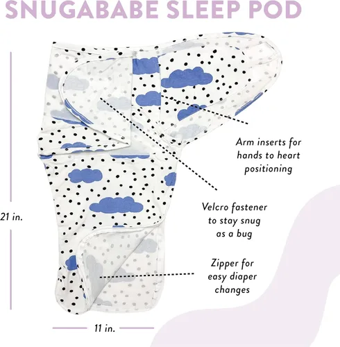 Miniatura 3 de Norani Baby Snugababe Swaddle Pod para recién nacidos – Inserciones seguras de brazo que evitan escape, cierre fácil para cambios de pañales