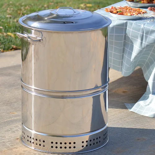 Miniatura 9 de Parrilla de carbón sin humo de acero inoxidable, parrilla de barril de carbón con diseño envolvente, parrilla de barbacoa al aire libre sin humo