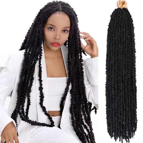 Miniatura 15 de ZRQ 6 paquetes de cabello de ganchillo Butterfly Locs de 20 pulgadas, extensiones de cabello sintético desgastado negro, trenzas de ganchillo