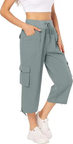 MISS MOLY Pantalones capri tipo cargo para mujer, para senderismo, correr, con botones, ligeros, de secado rápido, atléticos al aire libre