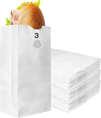 EcoQuality - Bolsas de almuerzo de papel blanco de 3 libras, capacidad de 3 libras, para panadería, dulces, almuerzo, comestibles, manualidades,