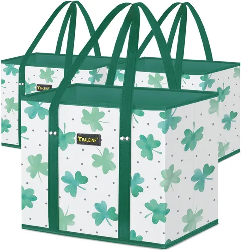 Miniatura 27 de BALEINE Paquete de 3 bolsas reutilizables para comestibles, bolsas de compras plegables para comestibles con parte inferior reforzada y asas Leopardo