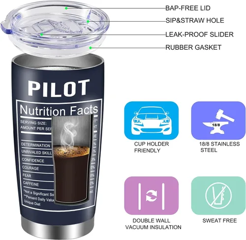 Miniatura 4 de Pilot Gifts - Vaso de aviación de acero inoxidable aislado de 20 onzas para hombres de aviación, regalos para pilotos, tazas de café, regalo