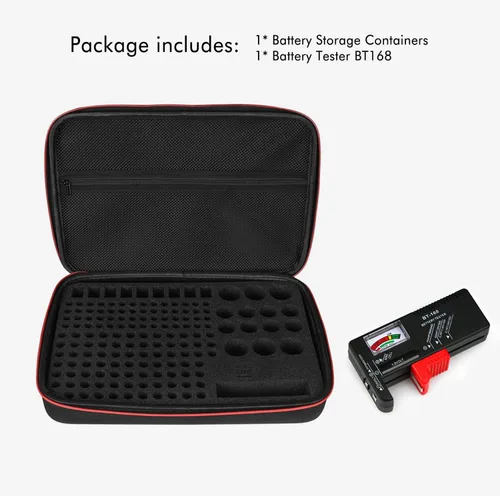Miniatura 8 de Estuche organizador y soporte de almacenamiento de baterías con probador, bolsa de transporte impermeable, caja de seguridad