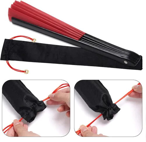 Miniatura 26 de Nydotd Paquete de 1 abanico grande de mano plegables de nailon plegable con funda de soporte para hombres y mujeres, línea de actuación, danza, kung