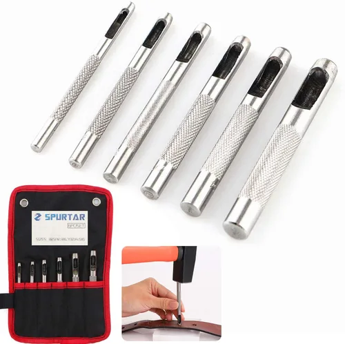 Miniatura 9 de Spurtar Juego de Punzones Huecos de 9 Piezas 2.5-10.0mm de Acero al Carbono de Alta Resistencia, Herramienta Redonda para Agujeros de Cuero, Kit