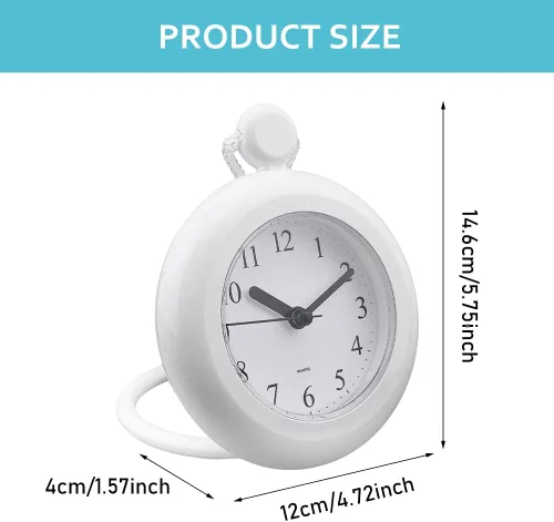 Miniatura 3 de Reloj analógico de baño, reloj de cuarzo compacto de 4.72 pulgadas con movimiento silencioso, colgar o poner, plástico ABS, requiere 1 batería AA