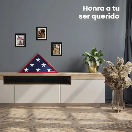 Miniatura 5 de Vitrina frontal de cristal para bandera de entierro, caja de bandera montada en la pared de 9.5 x 5 pies para bandera de veteranos estadounidenses