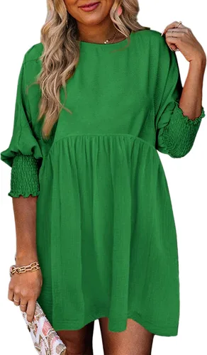 Dokotoo Vestido tipo túnica de verano para mujer, casual, holgado, manga corta, cuello redondo, mini vestidos de corte recto