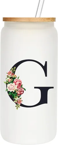 Miniatura 8 de Vasos de vidrio personalizados con tapas y pajitas, regalos con monograma para mujeres, vaso personalizado, bonita taza personalizada, cosas