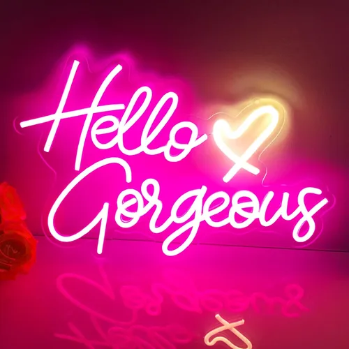 Miniatura 9 de Letrero de neón con texto en inglés "Hello Gorgeous Neon", luces LED de neón rosadas para el hogar, boda, cumpleaños, telón de fondo, fiesta