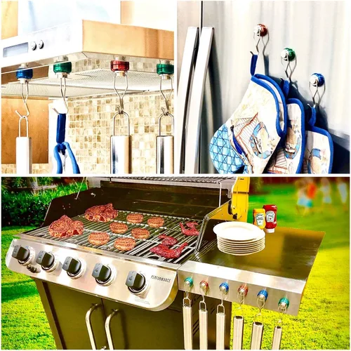 Miniatura 6 de siMul Gancho magnético giratorio colorido de 55 libras – Imanes de neodimio resistentes para llave de puerta de refrigerador, barbacoa, parrilla
