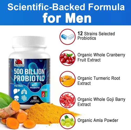 Miniatura 4 de Probióticos para hombres, 500 mil millones de UFC y 12 probióticos para hombre para la salud digestiva + 4 fibras prebióticas orgánicas