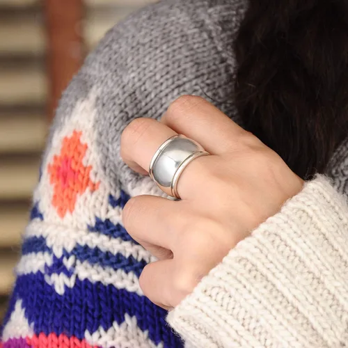 Miniatura 4 de Boho-Magic Anillo giratorio de plata de ley 925 para mujer, anillo de cúpula ancha, Metal, no aplica