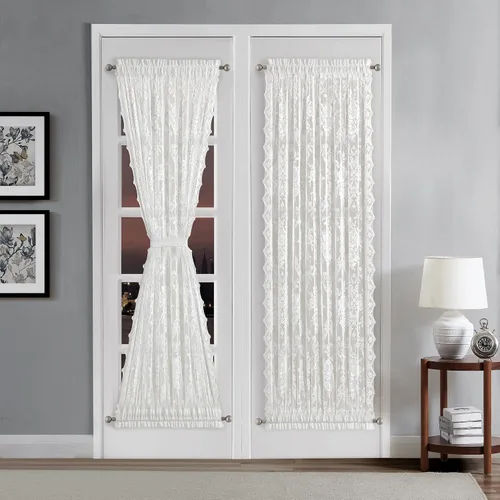 Miniatura 8 de LinenZone Par de cortinas de encaje de primera calidad para puerta francesa o cortinas de puerta de luz lateral con 2 alzapaños. Cortinas de puerta