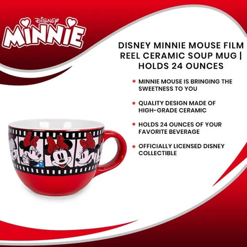 Miniatura 6 de Disney Minnie Mouse - Taza de sopa de cerámica con carrete de película Tazón para helado, cereales, avena Taza de café grande para expreso