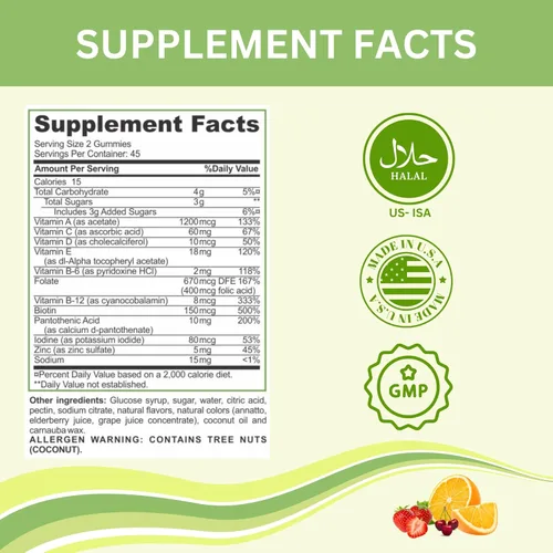 Miniatura 7 de Greenfield Nutritions - Gomitas multivitamínicas halal para adultos, multivitamínico masticable sin gelatina con vitamina D3, B6, B12, zinc y C