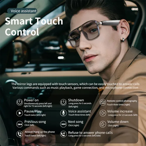 Miniatura 5 de Piluyaa Lentes de sol inteligentes con audio Bluetooth para hombres y mujeres con altavoces estéreo duales, música de oído abierto y llamadas HD