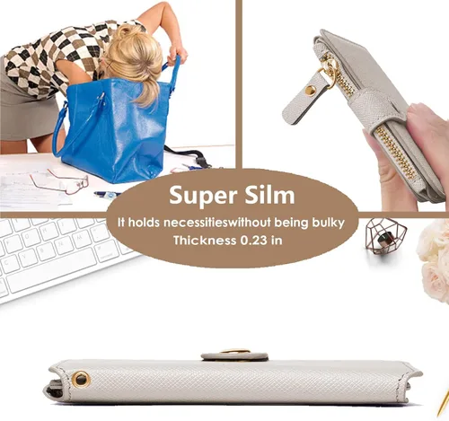 Miniatura 23 de Cartera con llavero, tarjetero con bloqueo RFID de piel, funda para tarjetas de crédito con cremallera para mujer