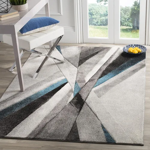 Miniatura 3 de SAFAVIEH Alfombra de área de 8 x 10 pulgadas, colección Hollywood, grande, gris y verde azulado, diseño moderno de mediados de siglo, no desprende