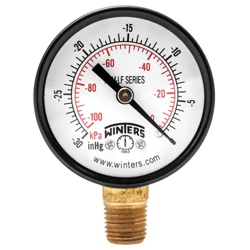 Miniatura 2 de Winters - Medidor de presión en seco de utilidad económica, interior de latón potable, caja de acero, escala doble 0-160 psi/kPa, 3-2-3%