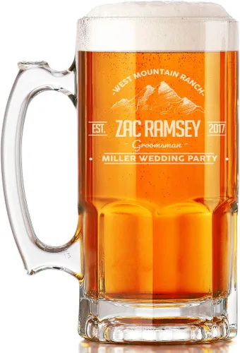 Miniatura 26 de Taza de cerveza de vidrio con monograma grabado personalizado, 34 onzas, Día del Padre, monograma, nombre personalizado, regalos de cerveza Claro