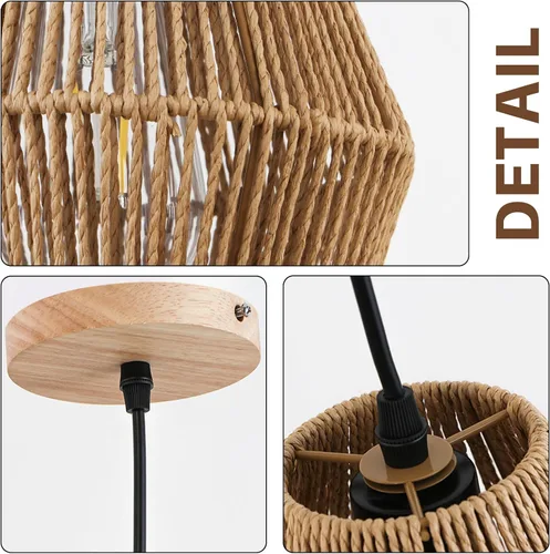 Miniatura 5 de Lámpara colgante de ratán tejido bohemio, 7 pulgadas, mini lámpara colgante con jaula de trabajo manual, iluminación colgante pequeña natural