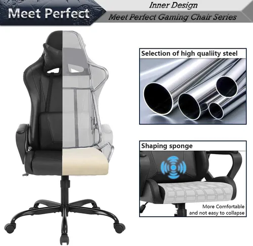 Miniatura 5 de Silla de oficina estilo carreras, silla de oficina con respaldo alto, silla de escritorio de cuero, silla ejecutiva ergonómica, silla de videojuegos