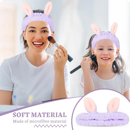 Miniatura 6 de Jowmoy Bonita diadema de orejas de conejo, diseño de ojo de rana, elástica para lavar la cara, para mujeres, maquillaje, ducha, spa. Q-Orejas