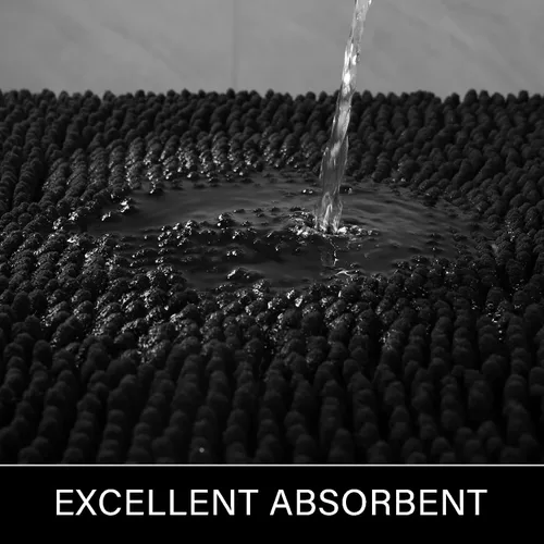 Miniatura 6 de LOCHAS Juego de 2 alfombras de baño de 17 x 24 pulgadas más 20 x 32 pulgadas de grosor, antideslizantes, alfombra de baño de felpilla suave y Negro
