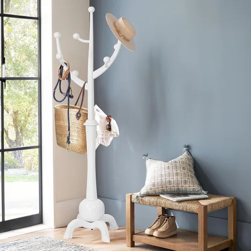 Miniatura 17 de Perchero independiente de madera en forma de árbol con 8 ganchos, diseño creativo con apariencia de rama de árbol, soporte colgador de ropa con base
