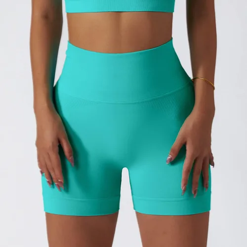 Miniatura 18 de Conjuntos de entrenamiento para mujer, 2 piezas, sin costuras, acanalada, sin mangas, brasier deportivo, cintura alta, pantalones cortos