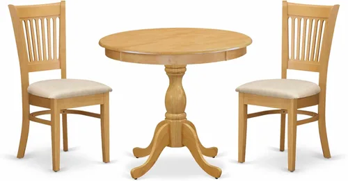 Miniatura 19 de East West Furniture AMVA3-BCH-C - Juego de mesa de comedor moderno de 3 piezas que contiene una mesa de cocina redonda con pedestal y 2 sillas
