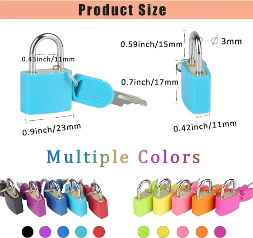 Miniatura 6 de Paquete de 5 candados para maleta con llaves, candados pequeños de 0.906 in, multicolor, de latón macizo, para maleta, equipaje, bolsa de viaje, A