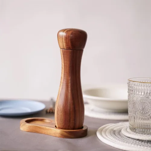 Miniatura 3 de Molinillo de pimienta, molinillo de cerámica ajustable tanto para pimienta como para sal, madera de acacia, altura de 8 pulgadas, diámetro de 2.4 in