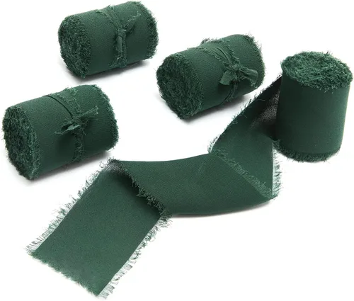 Miniatura 51 de 4 rollos de cinta de gasa de gasa con flecos de 1 pulgadas de ancho x 5 yardas, color rojo óxido, bordes deshilachados para invitaciones de boda