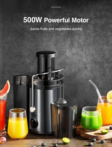 Miniatura 5 de QCen - Máquina exprimidora, extractor centrífugo de 500 W, con conducto de alimentación de boca ancha de 3 pulgadas para frutas y verduras, acero