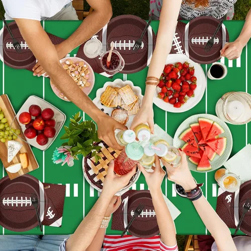Miniatura 6 de Juego de platos y servilletas para fiesta de fútbol para 24 invitados, manteles desechables de fútbol deportivo, decoración para fiesta de fútbol