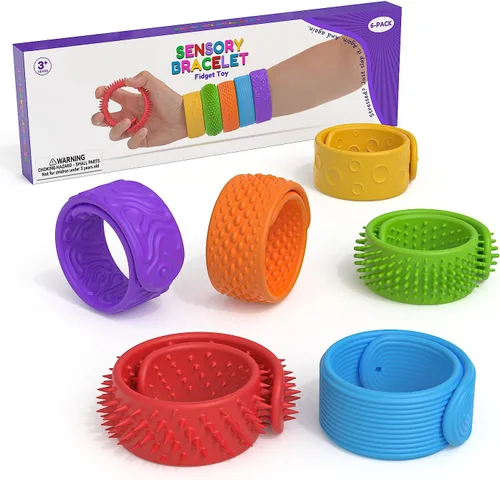 Juguetes sensoriales para ansiedad, pulseras para niños, paquete de 6 con textura, para ansiedad, autismo, TDAH, juguetes sensoriales portátiles