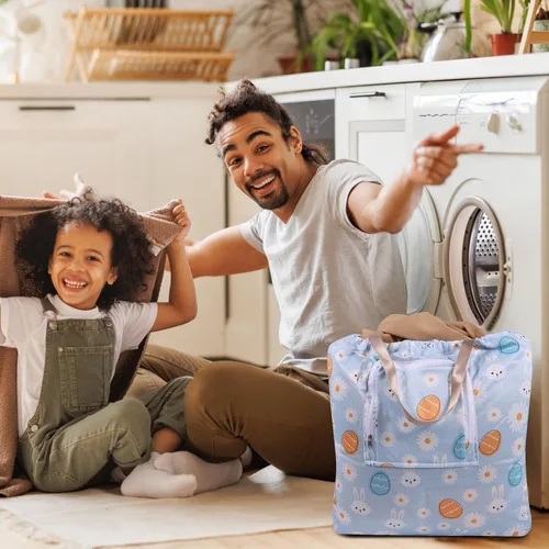 Miniatura 8 de Paquete de 2 bolsas de lavandería de viaje con asa y cordón, bolsas plegables expandibles para ropa sucia con gancho y cremallera, 23 x 20 pulgadas